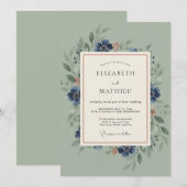 セージグリーンの静かな自然結婚式 招待状 (正面/裏面)