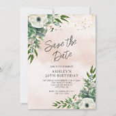 セージグリーンの50歳の誕生日Save the Date 招待状 (正面)