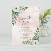 セージグリーンの50歳の誕生日Save the Date 招待状 (スタンド正面)