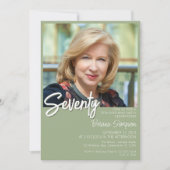 セージグリーンの70歳誕生日写真招待状 招待状 (正面)