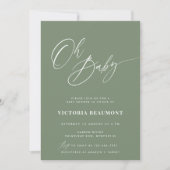 セージグリーンの「Oh Baby」ベビーシャワー招待状 招待状 (正面)