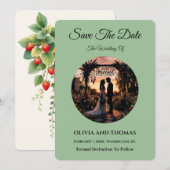 セージグリーンの「Save the Date」カード セーブザデート (正面/裏面)