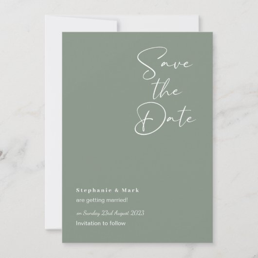 セージグリーンのSave the Dateカード、グリーンの結婚式招待状 招待状 (正面)
