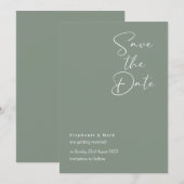 セージグリーンのSave the Dateカード、グリーンの結婚式招待状 招待状 (正面/裏面)