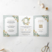 セージグリーンアイボリーフローラオールインワンクレスト結婚ーズ 三つ折り招待状 (内部)
