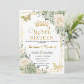 セージグリーンアイボリーフローラバタフライスウィート16ツイン 招待状 (スタンド正面)