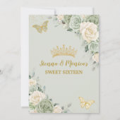 セージグリーンアイボリーフローラバタフライスウィート16ツイン 招待状 (裏面)