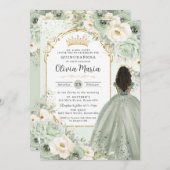 セージグリーンアイボリーフローラブラウンガールキンセアニラ 招待状 (正面/裏面)