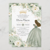 セージグリーンアイボリーフローラプリンセスキンセアニラXV 15 招待状 (正面/裏面)
