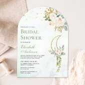 セージグリーンアイボリーフローラムーンアーチブライダルシャワー 招待状