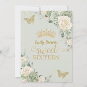 セージグリーンアイボリーフローラ蝶金ゴールドスウィート16 招待状 (裏面)