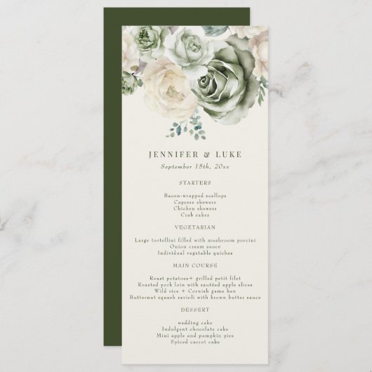 セージグリーンアイボリー結婚フラワーズメニュー メニュー (正面/裏面)