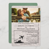 セージグリーンアイルランドパスポ結婚ート 招待状 (正面/裏面)