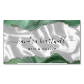セージグリーンアガテシルバーグリッターラグジュアリ マグネット名刺 (正面)