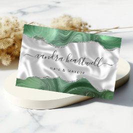 セージグリーンアガテシルバーグリッターラグジュアリ 名刺