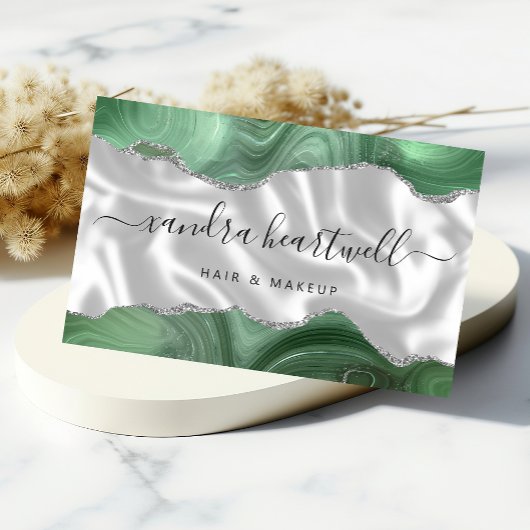 セージグリーンアガテシルバーグリッターラグジュアリ 名刺