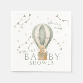 セージグリーンアドベンチャーテディベア男の赤ちゃんシャワー スタンダードカクテルナプキン