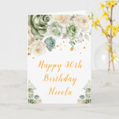 セージグリーンアンドクリームフローラハッピーバースデー カード (黄色い花)