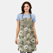 セージグリーンアンドクリームフローラ エプロン (着用した状態)