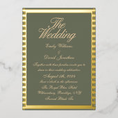 セージグリーンアンドゴールデンクラシック結婚ズ 箔招待状 (正面)