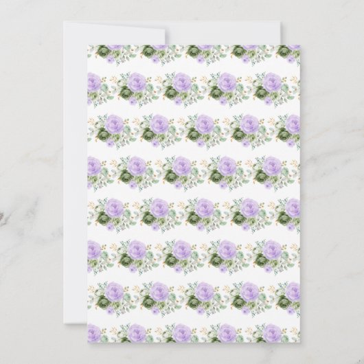 セージグリーンアンドパープルフローラブライダルシャワー 招待状 (裏面)