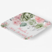 セージグリーンアンドピンクフローラ誕生日 ペーパープレート (傾斜あり)