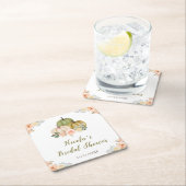 セージグリーンアンドピーチフローラカボチャブライダルシャワー スクエアペーパーコースター (インサイチュ)