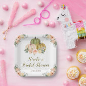 セージグリーンアンドピーチフローラカボチャブライダルシャワー ペーパープレート (パーティー)