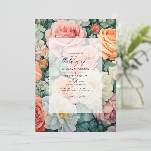 セージグリーンアンドピーチ結婚フローラ 招待状 (スタンド正面)