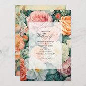 セージグリーンアンドピーチ結婚フローラ 招待状 (正面/裏面)