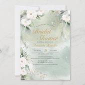 セージグリーンアンドホワイトフローラエレガントブライダルシャワー 招待状 (正面)