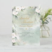 セージグリーンアンドホワイトフローラエレガントブライダルシャワー 招待状 (スタンド正面)