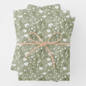 セージグリーンアンドホワイトフローラブライダルシャワー結婚ズ ラッピングペーパーシート (インサイチュ)
