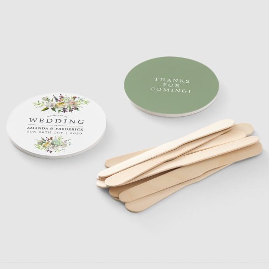 セージグリーンアンドホワイトフローラ結婚式の引き出物 ハンドファン (組立なし)
