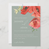 セージグリーンアンドレッドポピー結婚式招待状 招待状 (正面)
