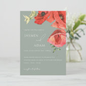 セージグリーンアンドレッドポピー結婚式招待状 招待状 (スタンド正面)