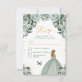 セージグリーンアンド金ゴールドブロンデヘアプリンセス 出欠カード (正面)