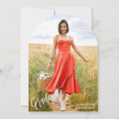 セージグリーンアーチフォトグラッドパーティー 招待状 (裏面)