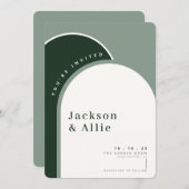 セージグリーンアーチボホミニマリスト結婚式招待状 招待状 (正面/裏面)