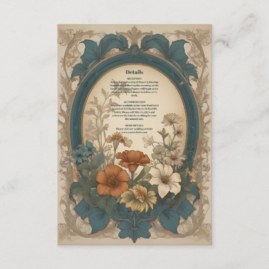 セージグリーンアールヌーボーアルフォンスミュシャ結婚ズ エンクロージャーカード (正面)