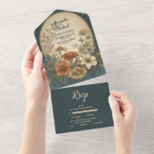 セージグリーンアールヌーボーアルフォンスミュシャ結婚ズ オールインワン招待状 (貼ってはがせる)