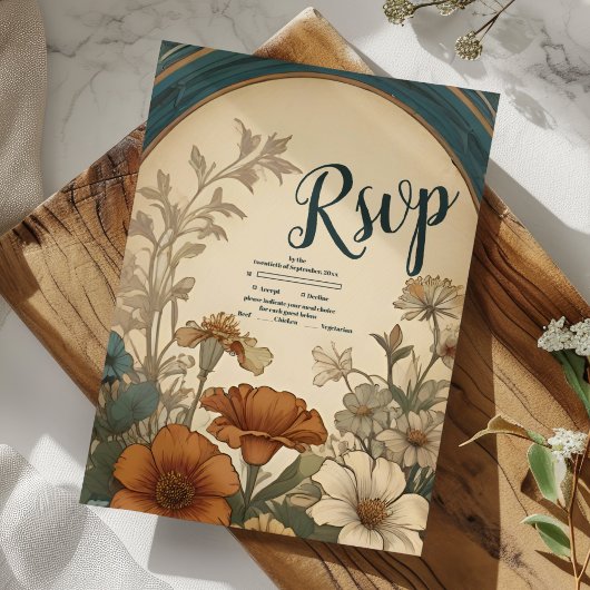 セージグリーンアールヌーボーアルフォンスミュシャ結婚ズ 出欠カード