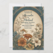 セージグリーンアールヌーボーアルフォンスミュシャ結婚ズ 招待状 (正面)