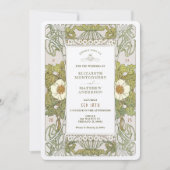 セージグリーンアールヌーボーアルフォンスミュシャ結婚ズ 招待状 (正面)