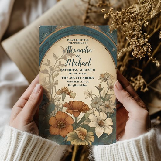 セージグリーンアールヌーボーアルフォンスミュシャ結婚ズ 招待状