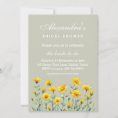 セージグリーンイエローワイルドフラワー春ブライダルシャワー 招待状 (正面)