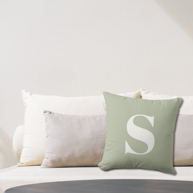 セージグリーンイニシャルモノグラムの屋外枕 アウトドアクッション (Sage Green Initial Monogrammed Outdoor Pillow
)