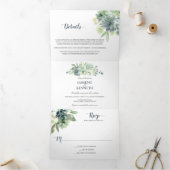 セージグリーンインディゴブルー多肉類結婚の 三つ折り招待状 (内部)