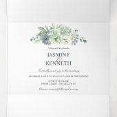 セージグリーンインディゴブルー多肉類結婚の 三つ折り招待状 (内部中)