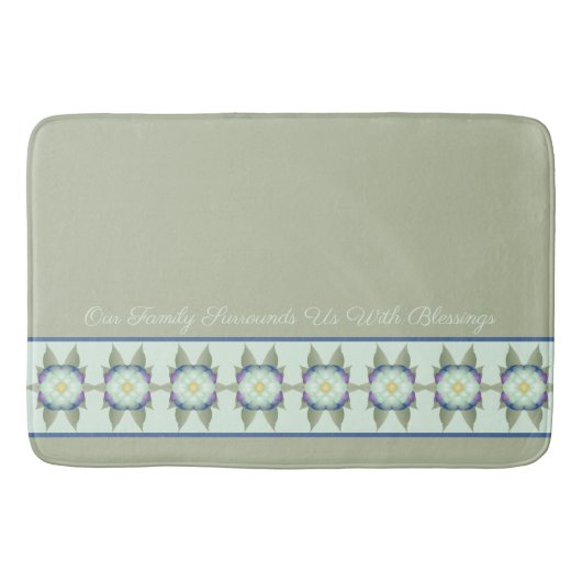 セージグリーンウィズティール（緑がかった色）ブルー バスマット (正面)